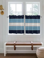 Vintage Country Woodcuts Window Valance Curtains, Blue Gradient Striped Light Filtering Kitchen Valance with 3-inch Rod Pocket for Living Room Bathroom Bedroom,2 Panel,27.5x36In