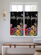 Spring Flowers Kitchen Curtains 54 Inches length, Watercolor Country Colorful Floral Black Window Treatment Curtain Drapes, Thermal Insulated Drapes for Basement Hotel RV, 42"x54", 2 Panels