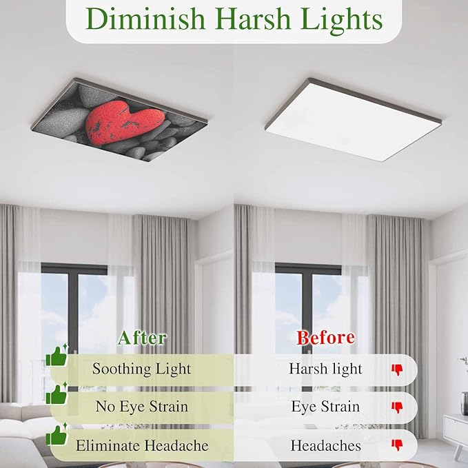 Fluorescent Light Covers for Ceiling Lights Love Heart Stone Magnetic Light Filters 4 Pack 4x2 ft Black Red Ceiling Lights Cover for Classroom Office School Home Drop Lamp Decor
