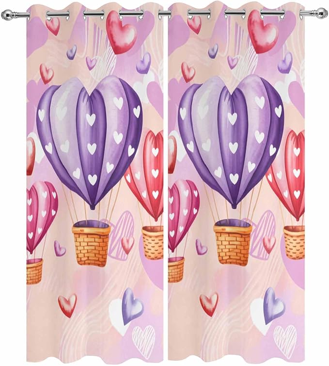 Hot Air Balloons Waterproof Outdoor Curtains for Patio,Windproof Weatherproof Curtains with Weighted Hem,Valentine's Day Watercolor Love Balloons Light Filtering Privacy Drapes 54"x 84" 2 Panels