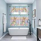 Kitchen Curtains Tiers and Valance Set of 3, Easter Light Filtering Window Curtain Set, Spring Rabbit Eggs Floral Colorful Wooden Grain Rod Pocket Curtain Drapes for Cafe, Living Room, 36 Inches Tiers