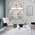 Happy Easter Kitchen Curtains Set 3 Piece for Windows,Rod Pocket Valance and Tier Set 36 Inch Length,Spring Grey Bunny Colorful Eggs Flower Beige Light Filtering Cafe Curtains for Living Room