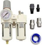 YSIL 3/8" NPT Compressed Air Filter Regulator Lubricator Two Units Combo Air Pressure Regulator with Gauge(0-150PSI) Water/Oil Trap Separator,Semi-Auto Drain,Poly Bowl with Metal Guard,Bracket