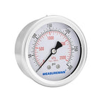 MEASUREMAN 2-1/2 inch Dial Size, Liquid Filled Pressure Gauge, 0-300psi/2000kpa, 304 Stainless Steel Case, 1/4 inch NPT Back Mount