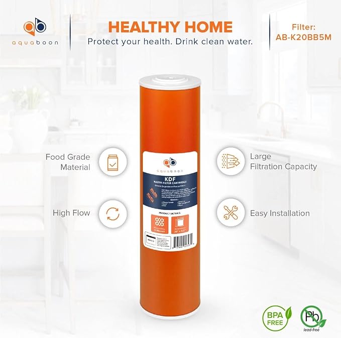 Aquaboon 20x4.5" Whole House Water Filter Cartridge – Premium KDF Heavy Metal & Chlorine Removal – Fits DB20P Housings 2 Pack