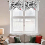 Kitchen Knife Fork Tie Up Valance Curtains for Windows, Kitchen Curtains Window Shades, Vintage Love Heart Grey Wood Grain Light Filtering Roman Curtain Valances for Bedroom/Bathroom/Cafe 42"x18"