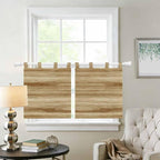 Light Brown Wood Grain Kitchen Curtains 36 Inch Length, Small Window Curtains Tab Top, Western Farmhouse Barn Door Light Filtering Short Window Treatments Tier Drapes 27.5"x36" 2 Panel