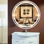 Bathroom Mirror Round Waterproof LED Bathroom Wall Makeup Mirrors with White Light Sensor Touch Control and Demister Pad (Color : with Frame Size : 70cm) (with Frame 80cm)