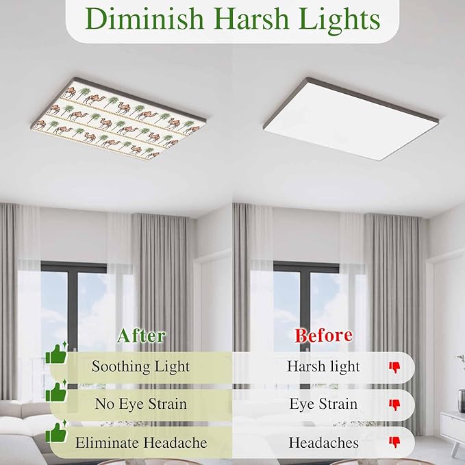 Fluorescent Light Covers for Ceiling Lights Desert Camel Magnetic Light Filters 1 Pack 4x2 ft Boho Southwest Date Trees Ceiling Lights Cover for Classroom Office School Home Drop Lamp Decor