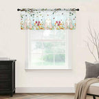 Easter Sheer Valances for Windows 60"x18", Light Filtering Kitchen Curtains Valance, Spring Watercolor Eggs Country Tulip Flower Plant Rod Pocket Chiffon Curtains for Living Room Bedroom Cafe