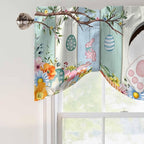 Easter Tie Up Valance Curtains for Windows, Kitchen Curtains Window Shades, Spring Watercolor Bunny Eggs Wood Grain Teal Blue Light Filtering Roman Curtain Valances for Bedroom/Bathroom/Cafe 42"x12"