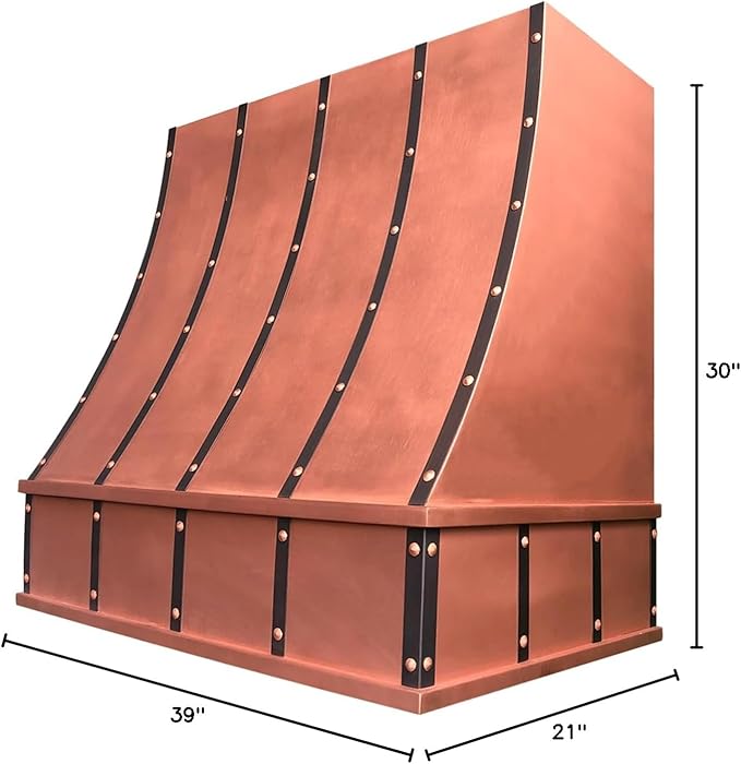 CT Copper Tailor Sloped Copper Vent Hood Wall Mount,30'' W,39''H, 610 CFM Exhaust Fan,Stainless Steel Vent,LED Light,Dishwasher-Safe Baffle Filters,VH8TR1