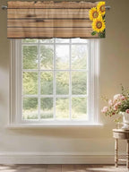 Kitchen Valances for Window, Farm Sunflower on Vintage Wood Grain Light Filtering Rod Pocket Valance Curtain, Spring Country Plant Short Curtains Window Topper for Bedroom Living Room 54x18in