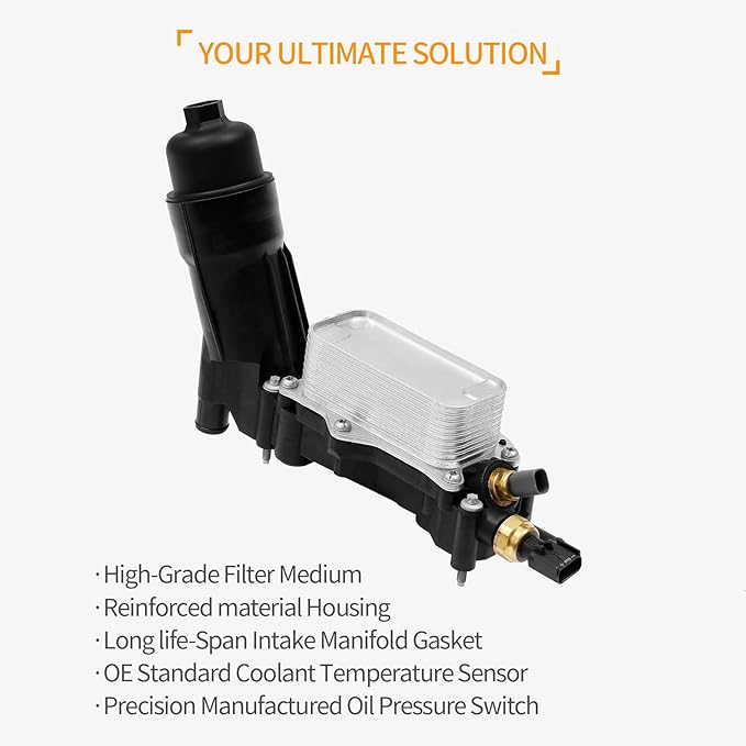 Oil Cooler Oil Filter Housing with Gaskets | Compatible With 3.6L 2011-2016 Dodge Journey Grand Caravan Jeep Wrangler Chrysler 200 300 Ram ProMaster & More | Replaces# 5184294AE, 68105583AF