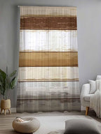 Sheer Curtains 84 Inches Long, Brown Wood Grain Semi Sheer Curtains Light Filtering Window Treatment, Vintage Country Geometric Striped Privacy Voile Drapes for Living Room Bedroom 52x84 Inch