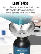 Resin Funnel, Resin Filter Funnel with Strainer 3D Printer Stainless Steel Funnels for Filtering and Recycling UV SLA/DLP/LCD Photosensitive Resins, with Cleaning Brush