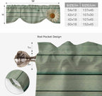 Daisy Flower Tie Up Valance Curtains for Windows, Kitchen Curtains Window Shades, Modern Art Floral Farmhouse Teal Wooden Grain Light Filtering Roman Curtain Valances for Bedroom/Bathroom/Cafe 42"x18"