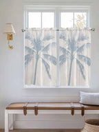 Summer Coconut Tree on Vintage Wood Grain Window Valance Curtains, Seaside Plants Light Filtering Kitchen Valance with 3-inch Rod Pocket for Living Room Bathroom Bedroom,2 Panel,52x54In