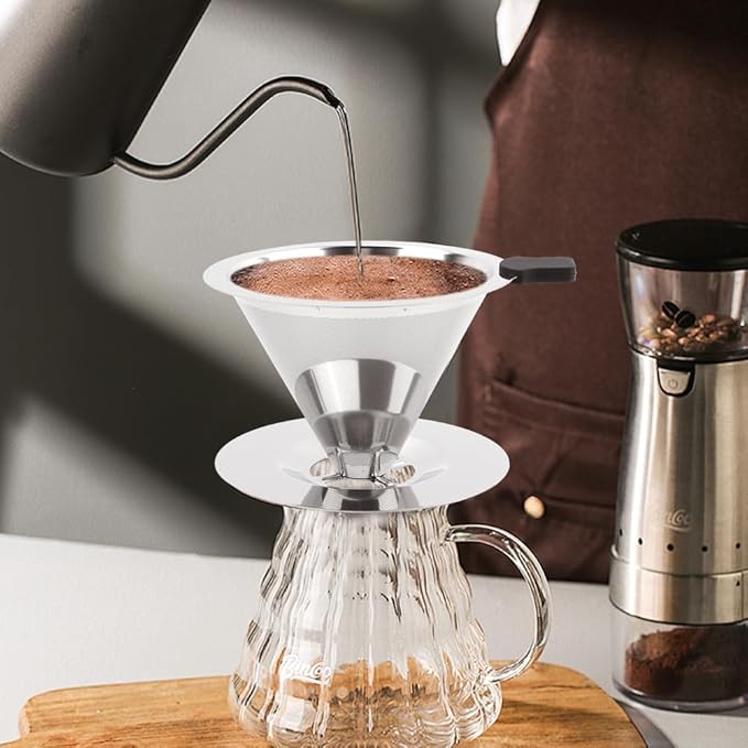 Pour Over Coffee Dripper Paperless Reusable Coffee Filter Pour Over Coffee Dripper Stainless Steel Reusable Filter Slow Drip Paperless Coffee Filter for Extraction (1-2 Cup)(COLOR:Medium)