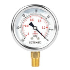 2-1/2" Dial Size, -30 inHg-0 Pressure Gauge, Glycerin Liquid Filled, 1/4" NPT Lower Mount, Stainless Steel Case, for Air Conditioning Line, Tank, Air Pump, HVAC, Pipe, Vacuum Pressure Test