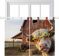 Farm Yaks Kitchen Curtains 45 Inch Length, Short Cafe Window Curtains Tab Top, Farmhouse Barn Funny Animals Butterfly Light Filtering Window Treatments Tier Drapes 27.5"x45" 2 Panel
