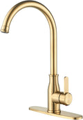 Brushed Gold Kitchen Faucet ，Modern High Arc Bar Sink Faucet ，Commercial Stainless Steel Kitchen Sink Faucet One Hole with Deck (Brushed Gold)