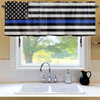 American Flag Valances for Windows, Blue Line Star Black White Stripes Wood Grain Kitchen Valance Light Filtering Rod Pocket Short Curtains for Kitchen Bathroom, 1 Panel, 54"x18"
