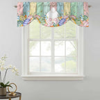 Easter Tie Up Valance Curtains for Windows, Kitchen Curtains Window Shades, Spring Rabbit Ears Foot Eggs Floral Wooden Grain Light Filtering Roman Curtain Valances for Bedroom/Bathroom/Cafe 54"x18"