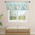 Summer Beach Sheer Valance Curtains, Green Ocean Colorful Coral Shell Seaweed Starfish Light Filtering Kitchen Valances Rod Pocket Voile Curtain Treatment for Bedroom/Living Room/Basement 42Wx18L