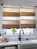 Sheer Curtains 54 Inch Length, Vintage Geometric Brown Semi Sheer Curtains Light Filtering Window Treatment, Farmhouse Country Chic Wood Grain Privacy Voile Drapes for Living Room Bedroom 52x54 Inch