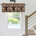 Vintage Texas Star Valances for Windows, Brown Wood Grain Wire Kitchen Valance Light Filtering Rod Pocket Short Curtains for Kitchen Bathroom, 1 Panel, 56"x16"