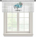 Welcome Sheer Valance Curtains, Summer Car with Cactus Succulents Grey Wood Grain Light Filtering Kitchen Valances Rod Pocket Voile Curtain Window Treatment for Bedroom/Living Room/Basement 42Wx12L