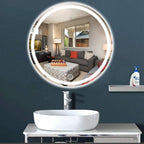 Round Waterproof LED Bathroom Wall Makeup Mirrors with White Light Sensor Touch Control and Demister Pad (Color : with Frame Size : 70cm) (Without Frame 80cm)