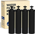 Water Filter Replacement Compatible with Big Berkey® Filter Gravity Water Filter System Parts and Accessories, NSF/ANSI 42&372 Certified (4 Pack) BB9-2® Black Berkey Water Filters Cartridges