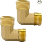 Hooshing 2PCS Brass Pipe Fitting 90 Degree Elbow 3/4 Inch NPT Male x 3/4 Inch NPT Male L Shape Right Angle