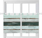 Blue Teal Kitchen Curtains 24 Inch Length, Small Window Curtains Tab Top, Vintage Wooden Retro Art Farmhouse Barns Light Filtering Short Window Treatments Tier Drapes 27.5"x24" 2 Panel