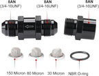 8AN Inline Fuel & Oil Feed Filter Set with 30 80 150 Micron Elements Aluminum Black
