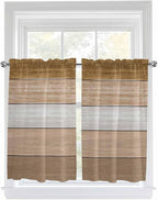 Retro Farm Wood Board Window Valance Curtains, Brown Graduality Striped Light Filtering Kitchen Valance with 3-inch Rod Pocket for Living Room Bathroom Bedroom,2 Panel,27.5x45In