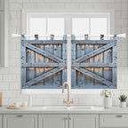 Farmhouse Wood Grain Kitchen Curtains 24 Inch Length, Small Window Curtains Tab Top, Vintage Country Barn Gate Textured Light Filtering Short Window Treatments Tier Drapes 27.5"x24" 2 Panel