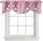 Pink Easter Tie Up Valance Curtains for Windows,Kitchen Curtains Window Shades,Easter Bunny Eggs Spring Cartoon Farmhouse Wood Grain Light Filtering Curtain Valances for Bedroom/Bathroom/Cafe 42"x12"