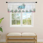 Farmhouse Sheer Valance Curtains, Summer Blue Car with Cactus Succulents Wood Grain Light Filtering Kitchen Valances Rod Pocket Voile Curtain Window Treatment for Bedroom/Living Room/Basement 42Wx12L