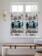 Farmhouse Bear Camper Van Tree Window Valance Curtains, Vintage Wood Grain Light Filtering Kitchen Valance with 3-inch Rod Pocket for Living Room Bathroom Bedroom,2 Panel,42x54In