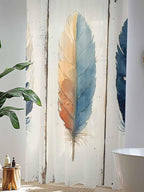 Sheer Curtains 84 Inches Long, Blue Brown Feathers Semi Sheer Curtains Light Filtering Window Treatment, Boho Ombre Vintage Wooden Grain Privacy Voile Drapes for Living Room Bedroom 52x84 Inch