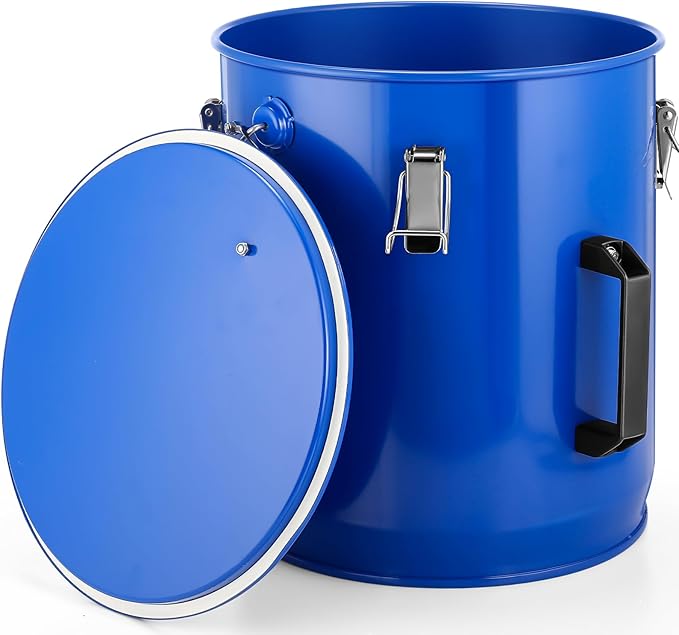 6 Gal Fryer Grease Bucket Fryer Oil Transport Bucket with Lid Steel Oil Disposal Caddy with Anti-rust Coating, Handle, Lock Clips for Transport Cooking Filtering