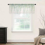 Green Leaf Sheer Valance Curtains, Eucalyptus Leaves Vintage Linen Texture Spring Plant Light Filtering Kitchen Valances Rod Pocket Voile Curtain Treatment for Bedroom/Living Room/Basement 42Wx18L
