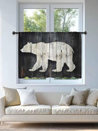 Sheer Curtains 54 Inch Length, White Brown Bear Semi Sheer Curtains Light Filtering Window Treatment, Rustic Counrty Vintage Wood Grain Privacy Voile Drapes for Living Room Bedroom 52x54 Inch