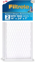 Filtrete 14x24x1 AC Furnace Air Filter, MERV 13, MPR 1900, Premium Allergen, Bacteria & Virus Filter, 3-Month Pleated 1-Inch Electrostatic Air Cleaning Filter, 2-Pack (Actual Size 13.81x23.81x0.78 in)