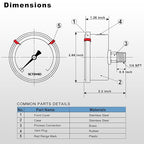 0 to 100 Psi Pressure Gauge, Glycerin Liquid Filled, 2.5 inch Dial, 1/4" NPT Back Mount, Stainless Steel Case, for Water Pump, Pneumatic Air, Well Tank, RV Hose, Gas, Low Pressure Test