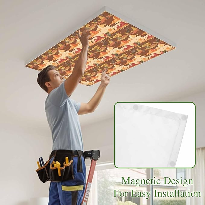 Tropical Plant Cactus Fluorescent Light Covers 3 Pack Western Cowboy Horse Sunset Deserts Brown Magnetic Fluorescent Ceiling Lights Filters for Office Classroom Home Drop Ceiling 4x2 Feet