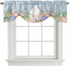 Spring Easter Tie Up Valance Curtains for Windows, Kitchen Curtains Window Shades, Rabbit Ears Foot Colorful Eggs Wooden Plank Light Filtering Roman Curtain Valances for Bedroom/Bathroom/Cafe 42"x18"